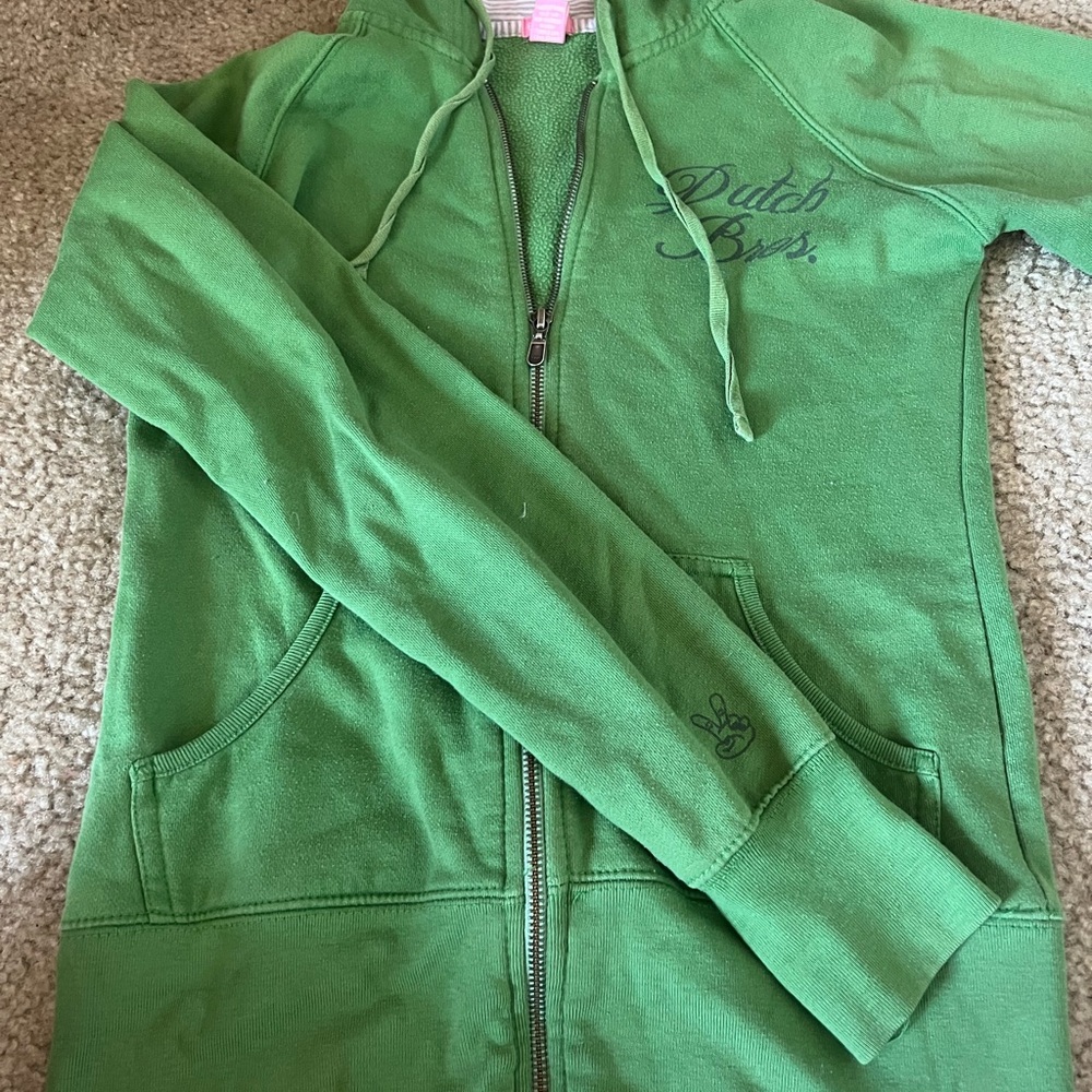 soo cute y2k dutch bros striped hood hoodie! no flaws, size small